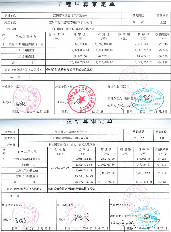 長江國際三期工程審定單